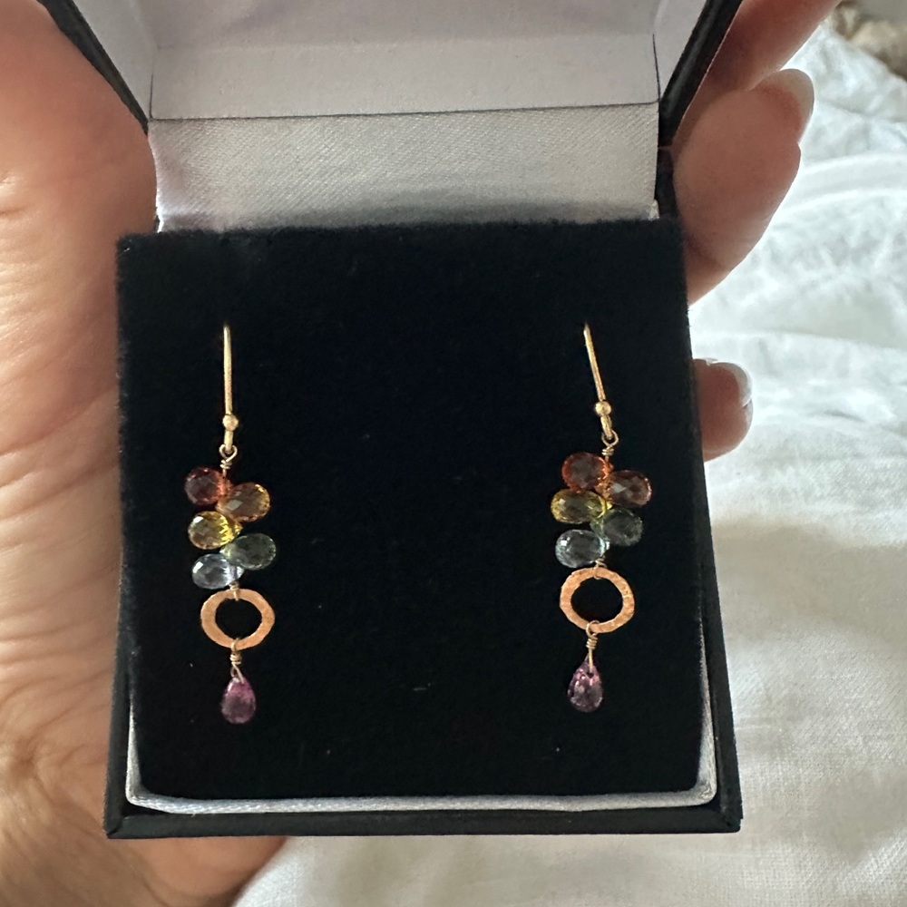 Designer gemstone 18k gold earrings